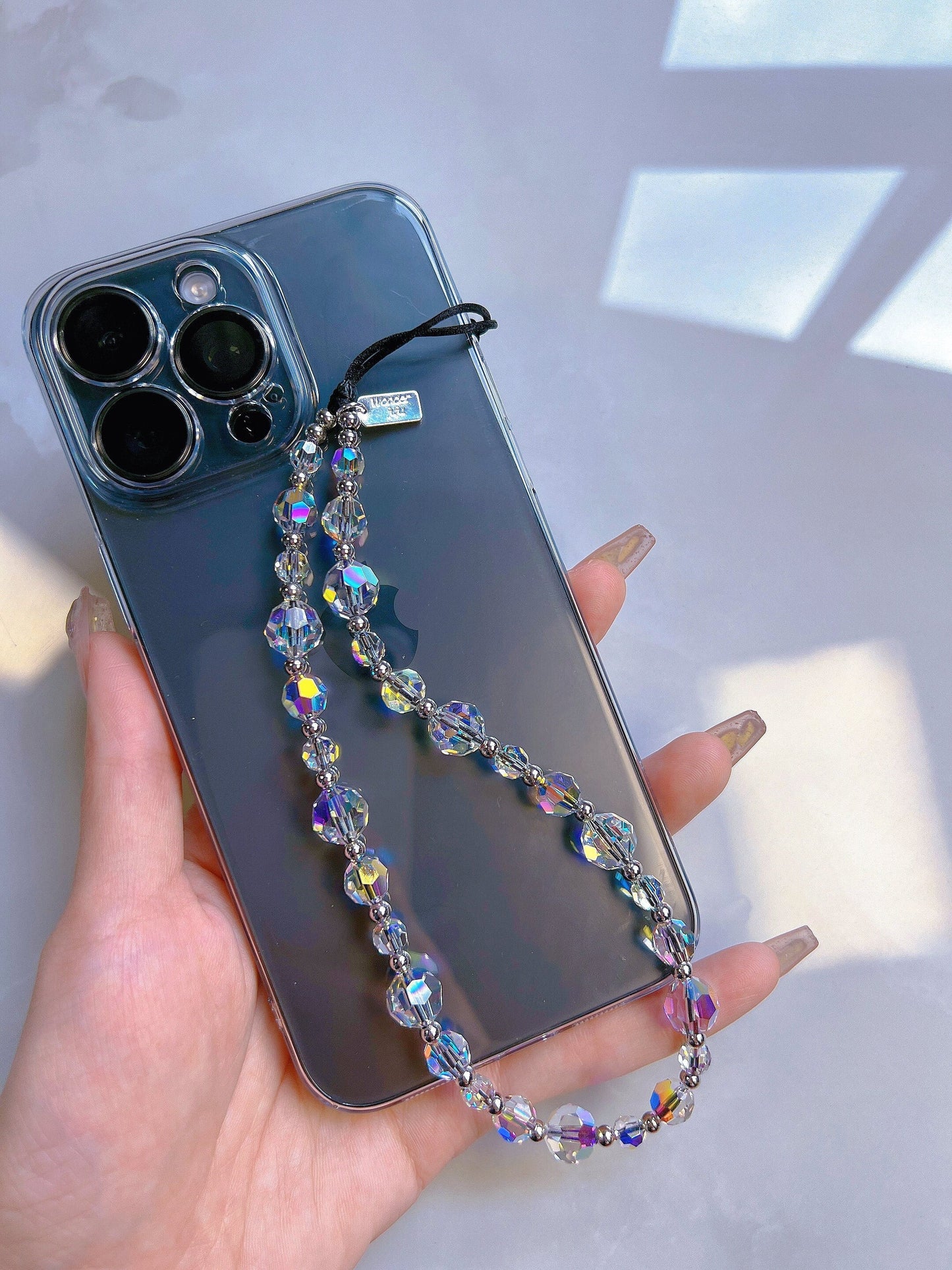 Faceted Austrian Crystal Phone Charm, Sparkly Beaded Wrist Strap Lanyard for Women, High-Shine Smartphone Accessory