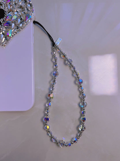 Faceted Austrian Crystal Phone Charm, Sparkly Beaded Wrist Strap Lanyard for Women, High-Shine Smartphone Accessory