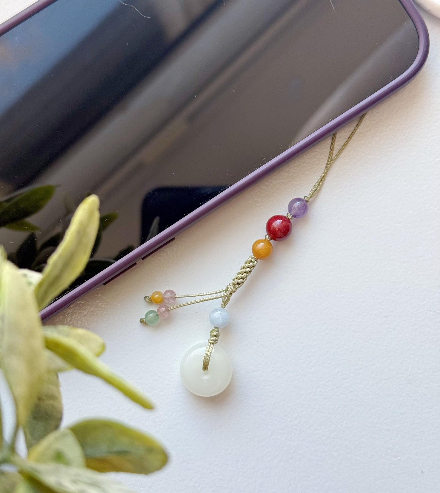 Handmade Natural Jade Peace Buckle Phone Charm, Protective Blessing Gemstone Strap, Vintage Aesthetic Phone Accessory, Unique Gift for Her