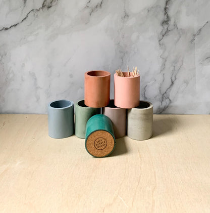 Multipurpose Concrete Organizer Cup - Minimalist Industrial Toothbrush & Q-Tip Holder, Modern Air Plant Pot, Zen Desktop Stationery Caddy
