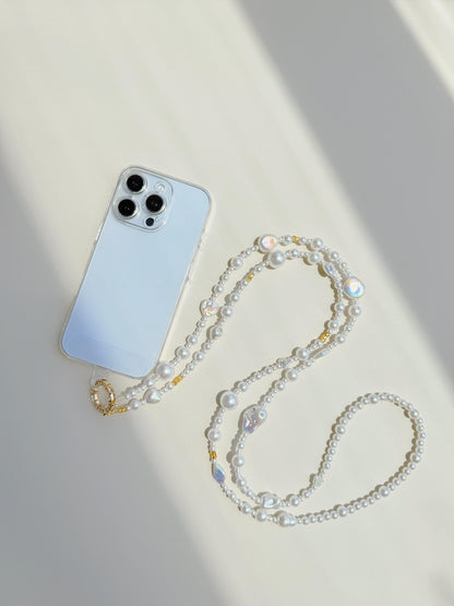 Genuine Baroque Pearl Crossbody Phone Strap, Elegant Anti-Drop Smartphone Lanyard for Women, Adjustable Hands-Free Phone Chain