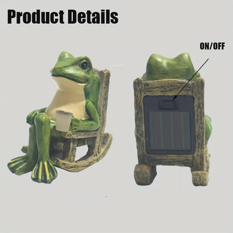 Solar Frog Garden Light, IP65 Weather-Resistant Resin Outdoor Statue with Auto On/Off LED, Ground Plug-In Path Light