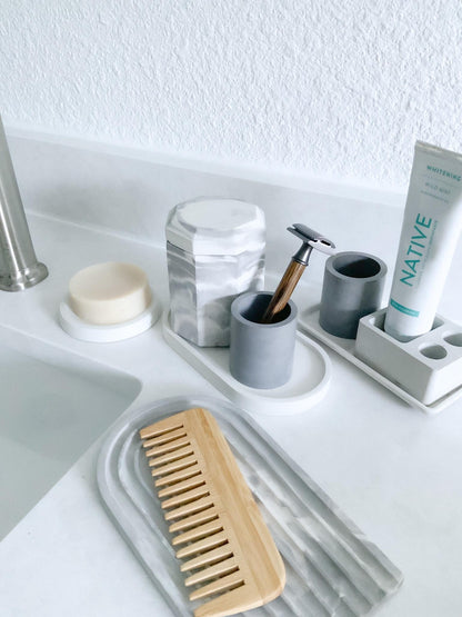 Multipurpose Concrete Organizer Cup - Minimalist Industrial Toothbrush & Q-Tip Holder, Modern Air Plant Pot, Zen Desktop Stationery Caddy