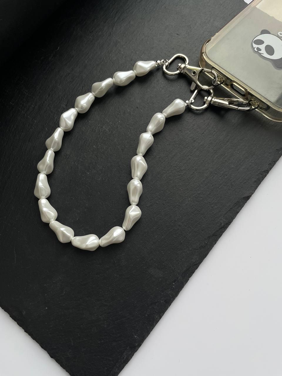 Luxurious Natural Baroque Pearl Phone Strap, Sparkling Crystal Wristlet with Parisian Chic Aesthetic, Elegant Gift for Her, Handmade Tech Accessory
