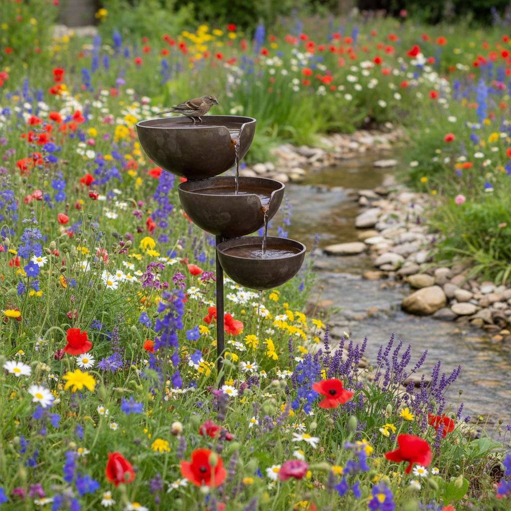 Metal Garden Bird Bath and Rain Catcher, Decorative Outdoor Water Bowl for Birds and Bees, Weather-Resistant Yard Art