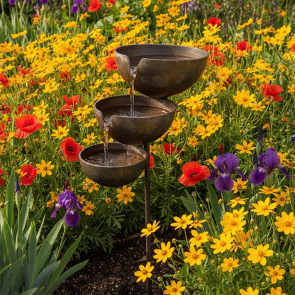 Metal Garden Bird Bath and Rain Catcher, Decorative Outdoor Water Bowl for Birds and Bees, Weather-Resistant Yard Art