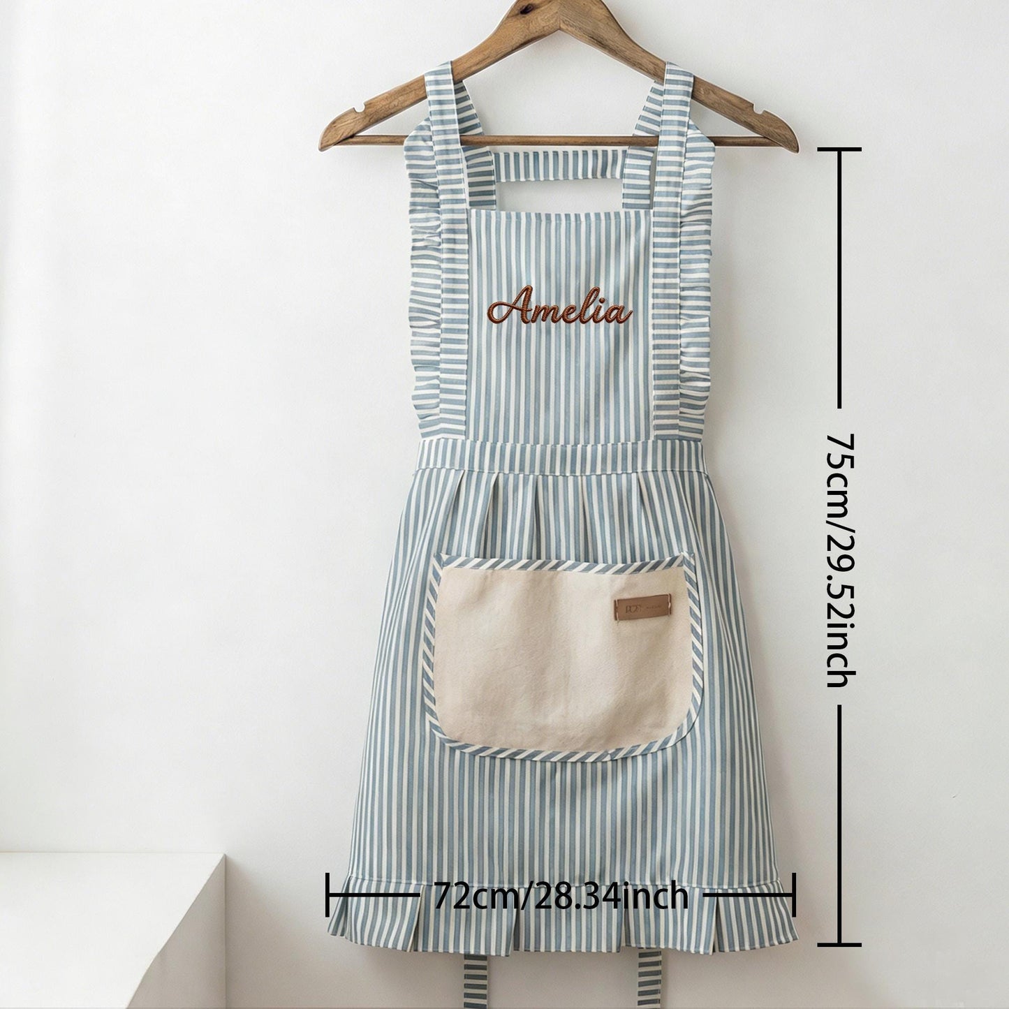 Custom Striped Apron with Pockets, Embroidered Cotton Kitchen Apron for Baking and Cooking