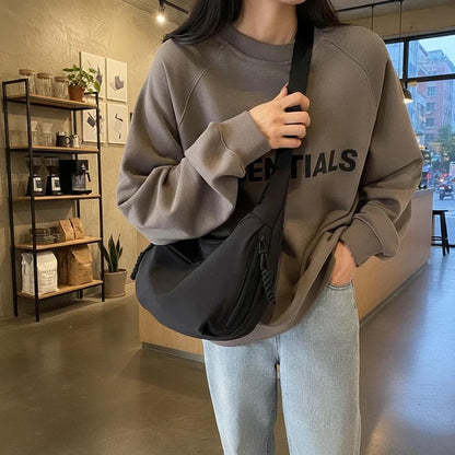 Nylon Hobo Shoulder Bag for Women, Large Crossbody Messenger Purse, Casual Slouchy Everyday Handbag with Zipper Pockets
