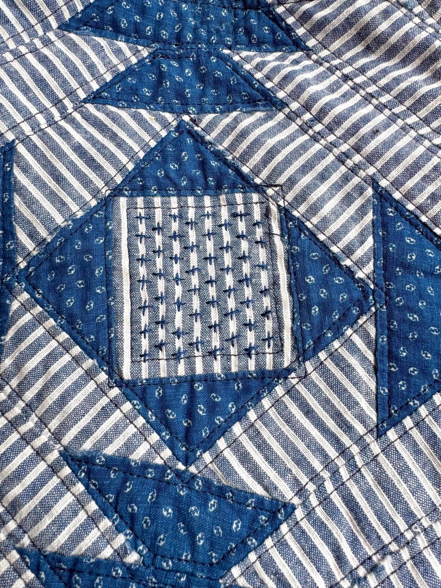 Handmade Quilt Block Crossbody Bag, Repurposed Denim Shoulder Purse with Adjustable Strap, One-of-a-Kind Upcycled Textile Bag