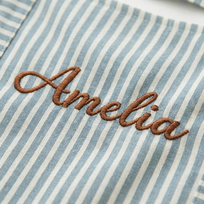 Custom Striped Apron with Pockets, Embroidered Cotton Kitchen Apron for Baking and Cooking